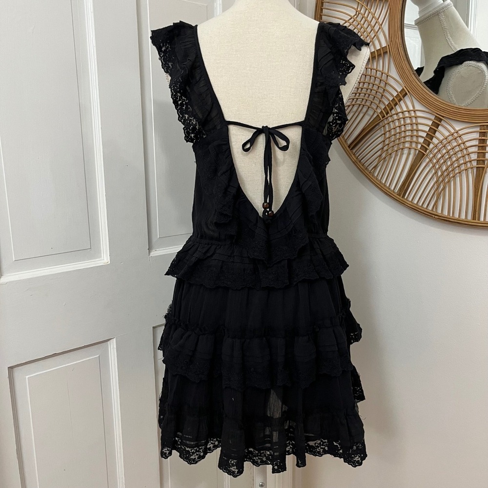 Miss Selfridge Beach Open Back Lace Mini Dress 8-10 Whimsical LBD Goth Fairycore